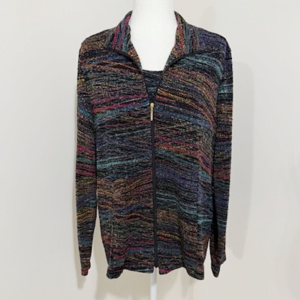 Laura Ashley 2 Pc Colorful Zip Jacket w/ Matching Sleeveless Top Size L